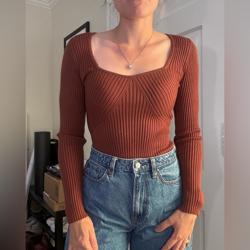 Abercrombie Ribbed Rust Long Sleeve Bodysuit size small